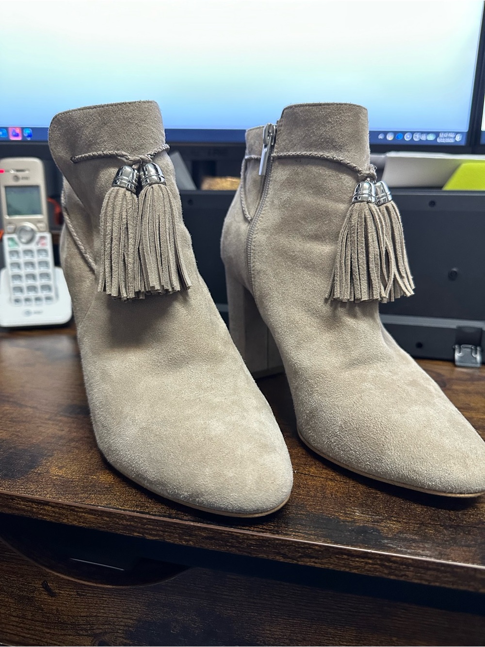 Pelle Moda Taupe Suede Tassel Ankle Boots